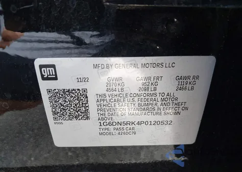 2023 Cadillac Ct5 Premium Luxury из США, поврежденный, VIN 1G6DN5RK4P0120532